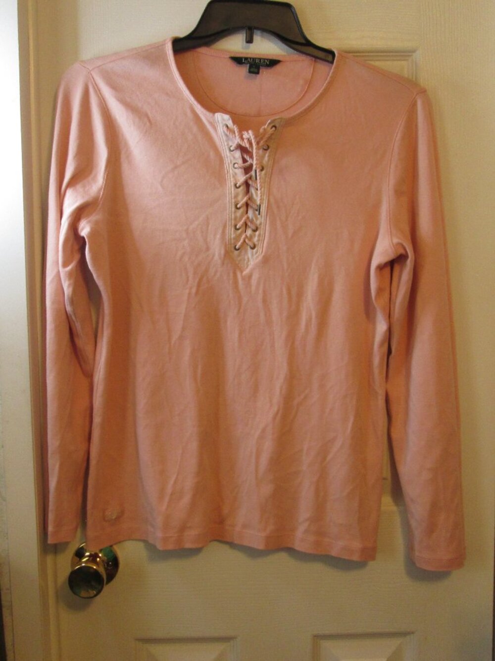 Lauren Ralph Lauren Women's Laced Tie Peach Long Sleeve Top Size Large